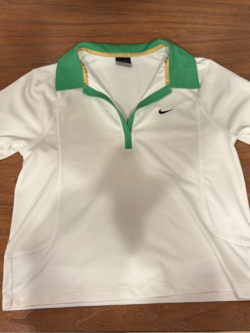 Women’s Nike Vintage Notch Neck Polo with Green Trim- Medium